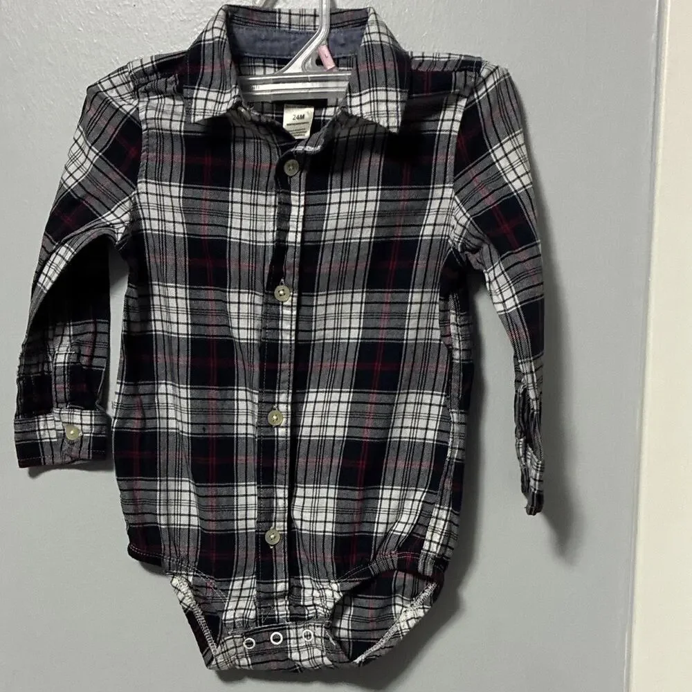 OshKosh B'gosh 24M Plaid Cotton Long Sleeve Collared Button Front Bodysuit